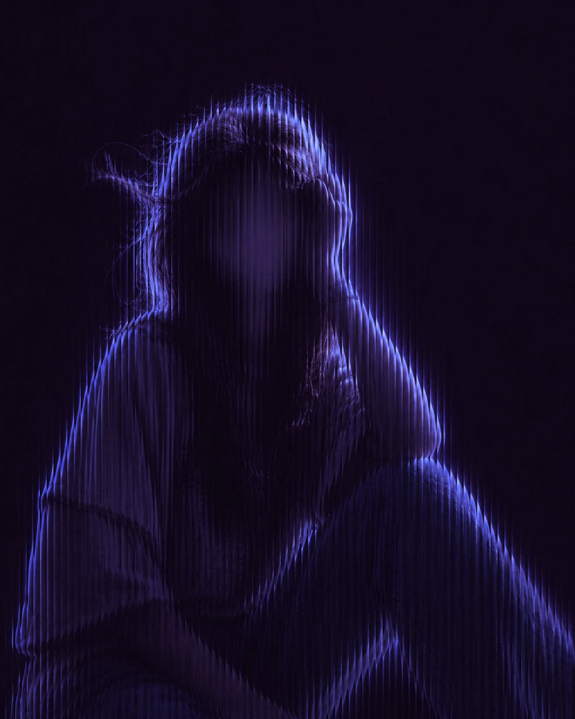 Abstract portrait of Anastasia: a glowing outline of the head and shoulders
