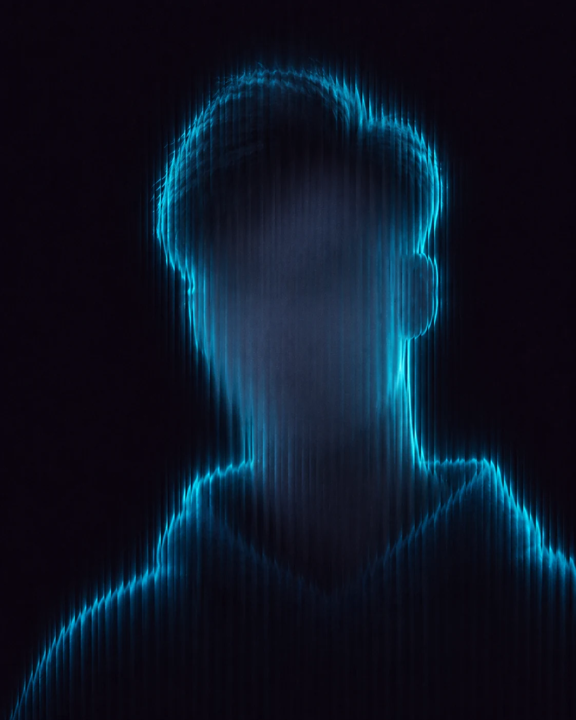 Abstract portrait of Andrey: a glowing outline of the head and shoulders