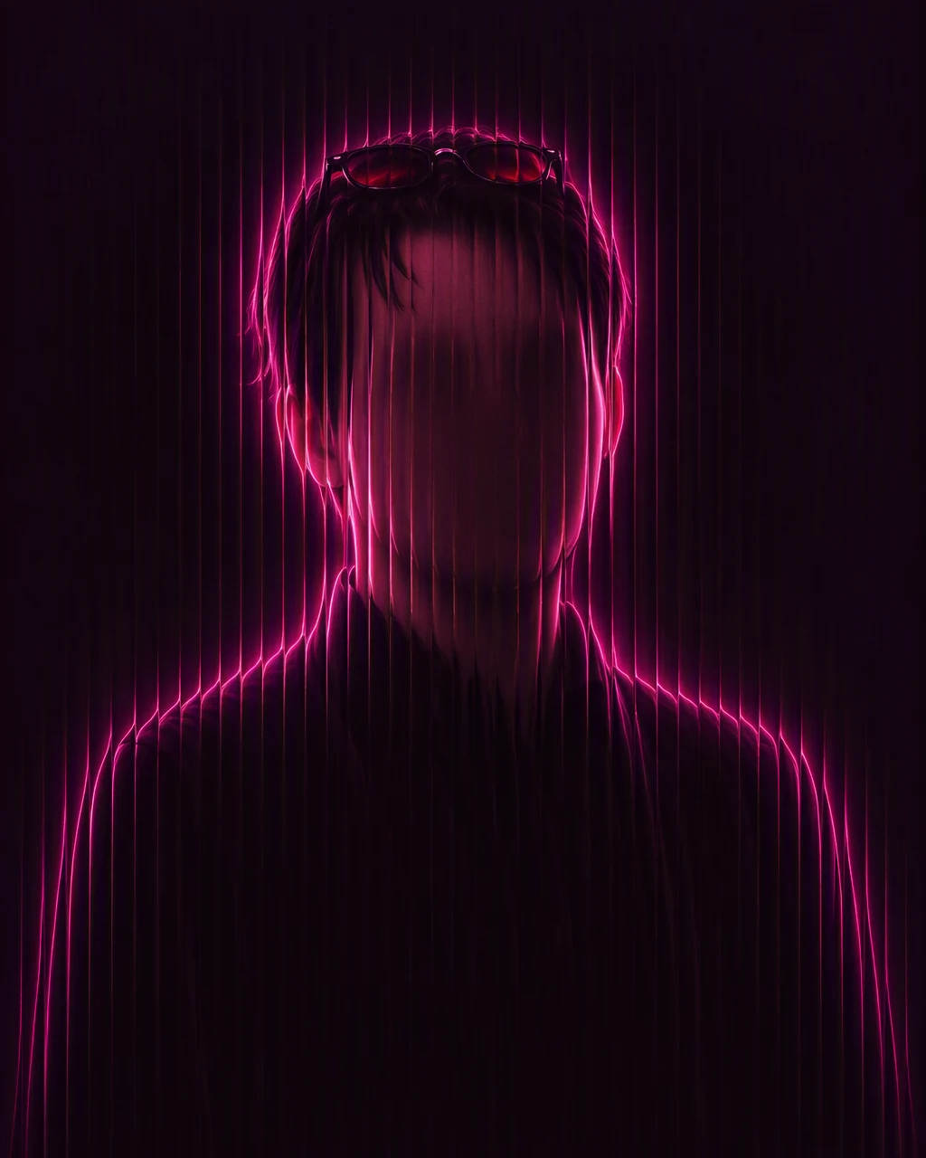 Abstract portrait of Iaroslav: a glowing outline of the head and shoulders