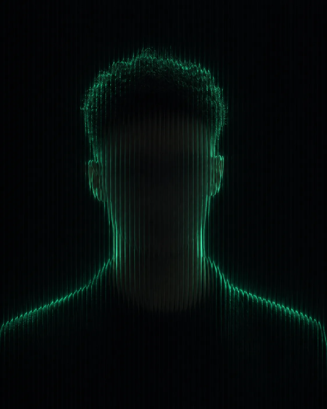 Abstract portrait of Vladislav: a glowing outline of the head and shoulders